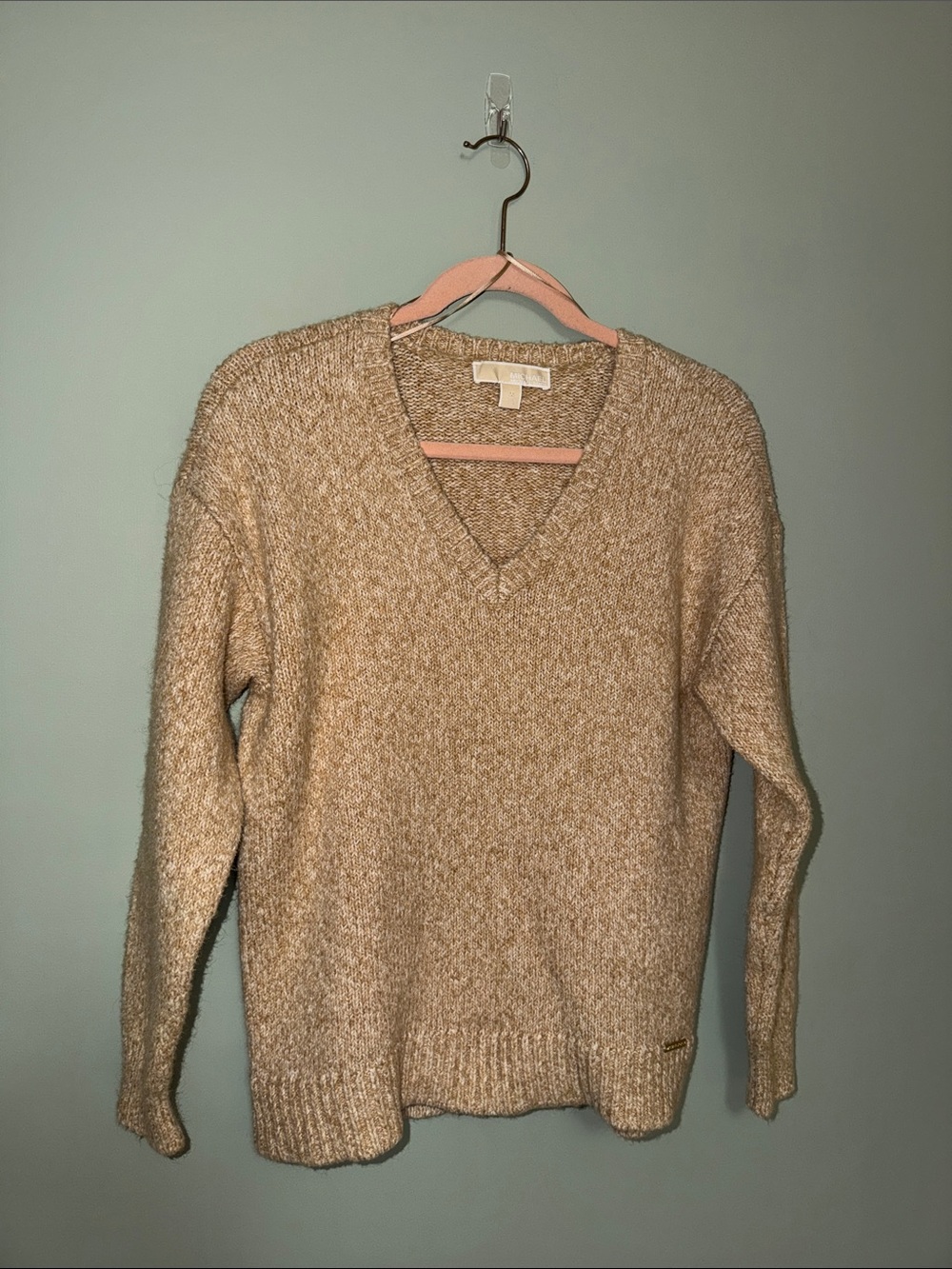 Michael Kors Marled V-Neck Knit Sweater Women’s Medium Beige